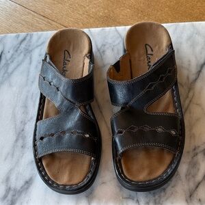 Clarks Black Leather Sandals